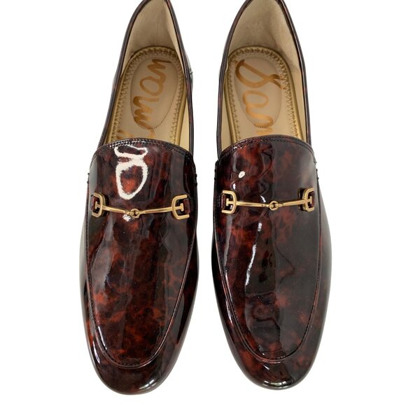 Sam Edelman Loraine Faux Patent Leather Loafers Tortoiseshell Gold Bit Size 10M - Picture 2 of 11